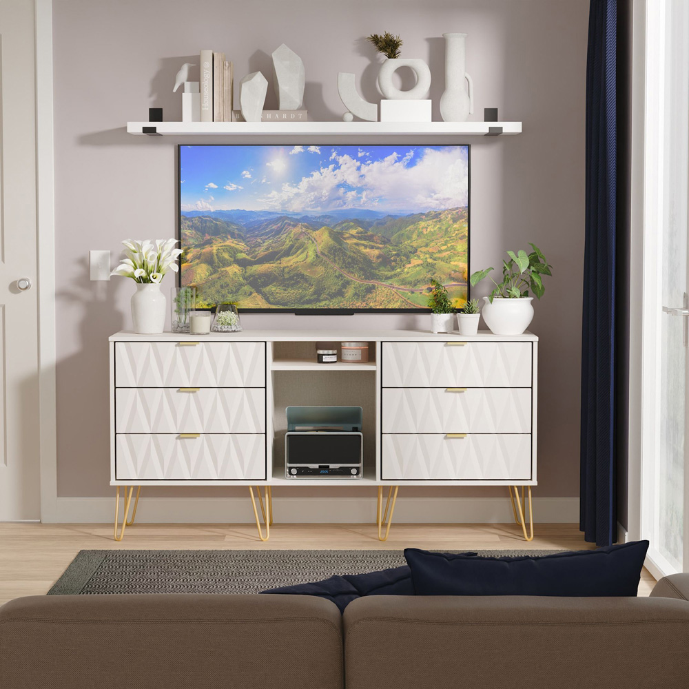 Crowndale Diamond 6 Drawer 2 Shelf Kashmir Matt Wide TV Unit Ready Assembled Image 7