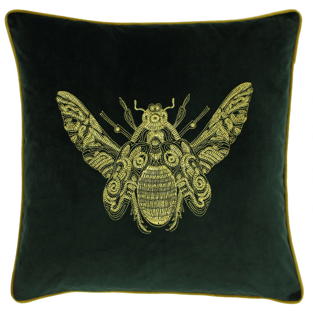 Paoletti Cerana Emerald Embroidered Velvet Cushion Image 1