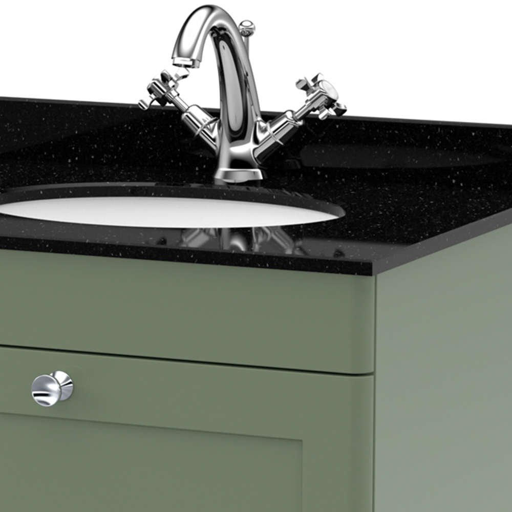 nuie Classique Single Drawer Satin Green and Black Wall Hung Unit and 1 Tap Hole Marble Basin 600mm Image 2