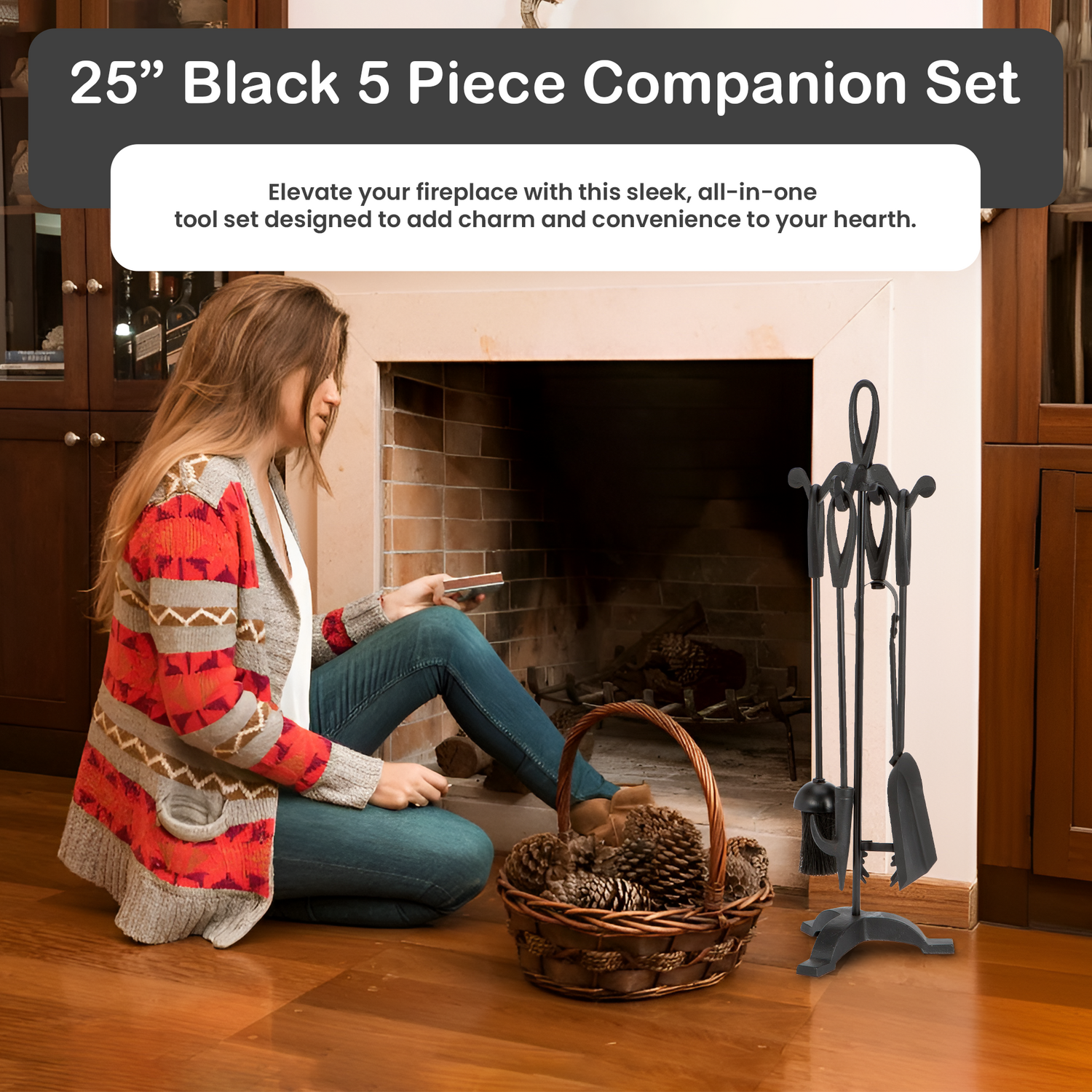 Black 5 Piece Companion Set Black Image 2