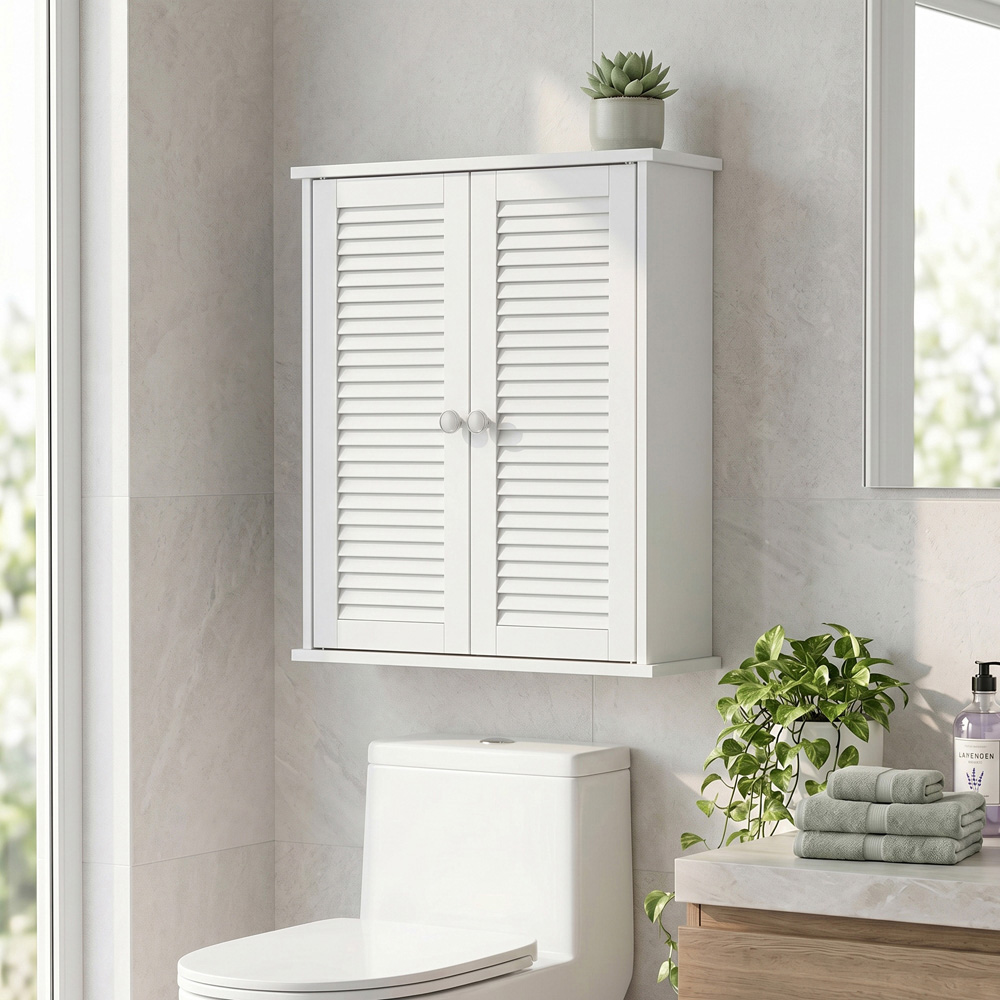 HOMCOM 2 Louvered Door White Wall-Mounted Bathroom Cabinet Image 2