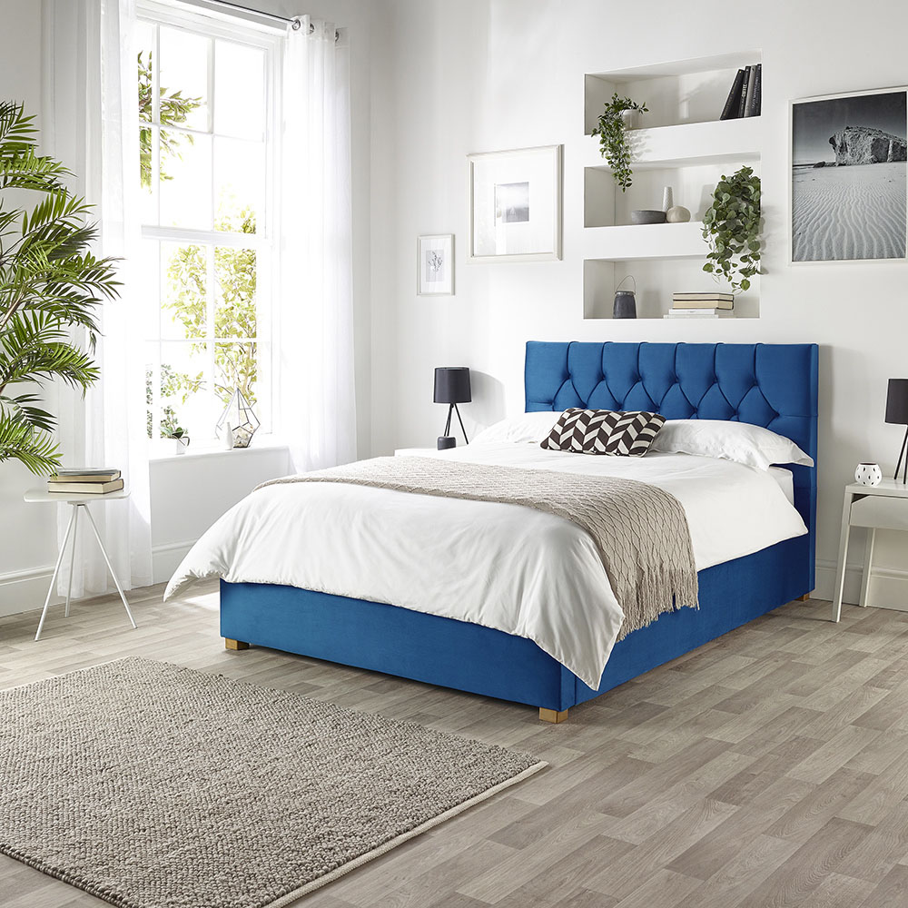 Catherine Lansfield Boutique Super King Size Navy Velvet Ottoman Bed Image 3