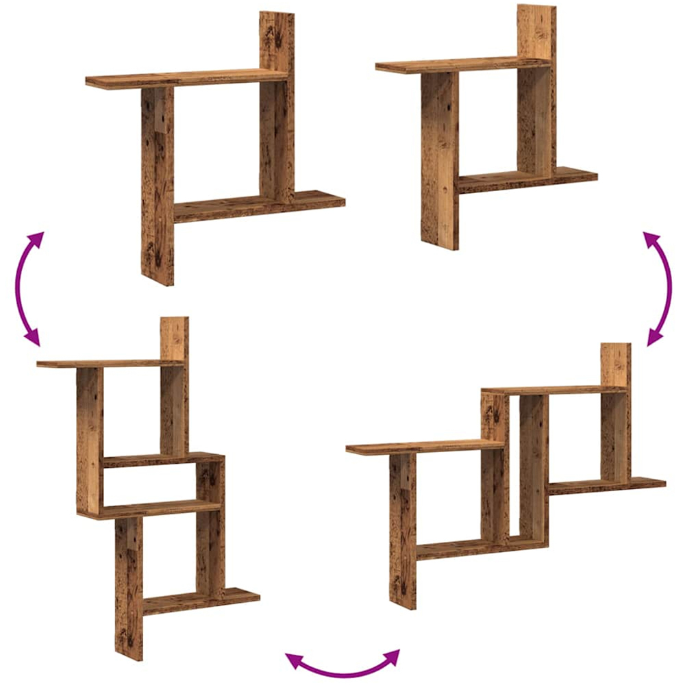 vidaXL 50cm Set of 2 Old Wood Floating Wall Shelf Image 9