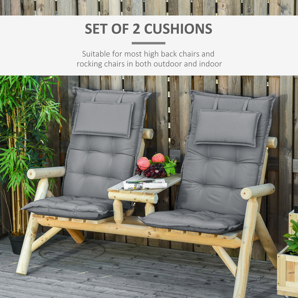 Outsunny Dark Grey Outdoor Chair Cushions with Pillows 120 x 50cm 2 Pack Image 4