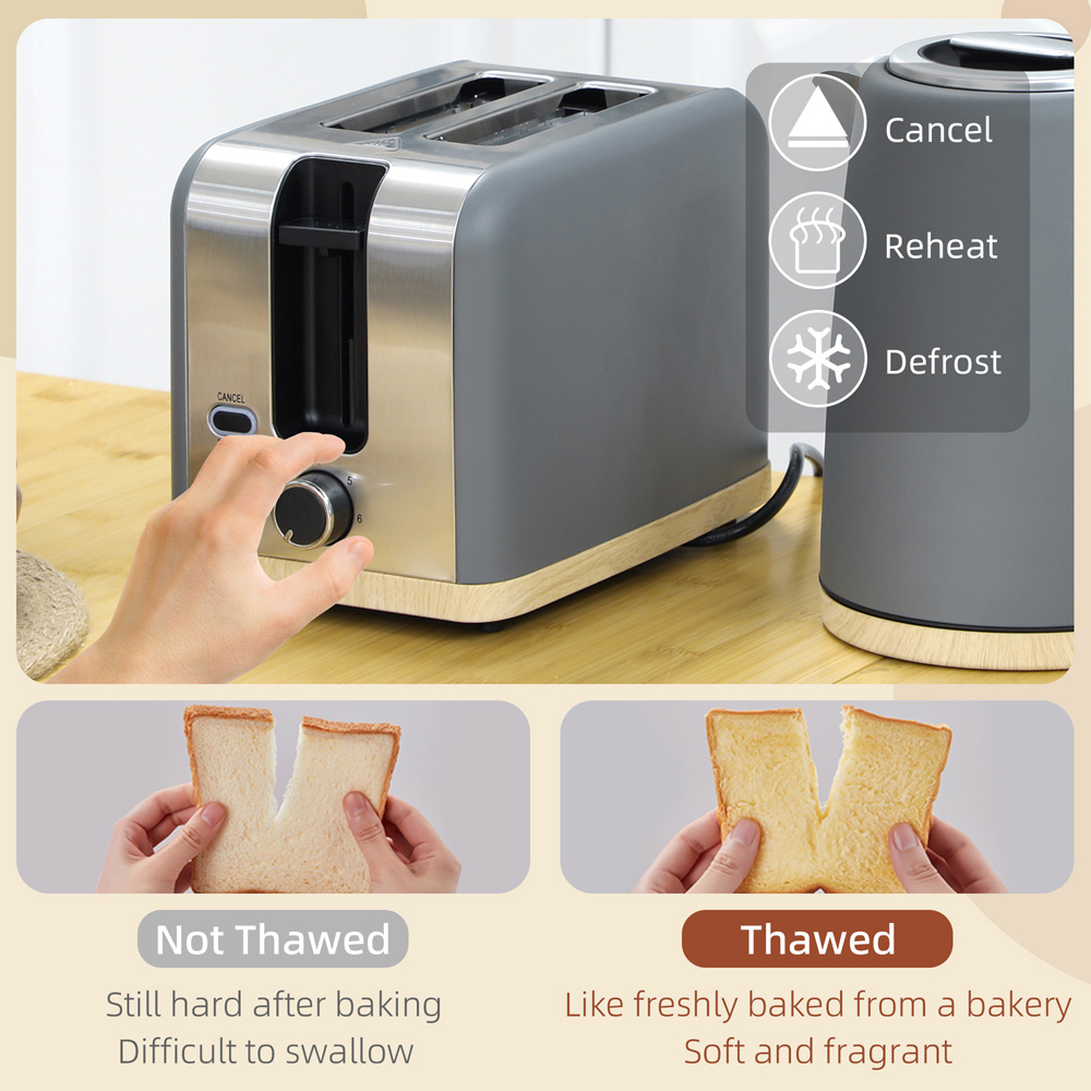 HOMCOM 800-234V70GY Grey 1.7L Electric Fast Boil Kettle and 2 Slice Toaster Set Image 5