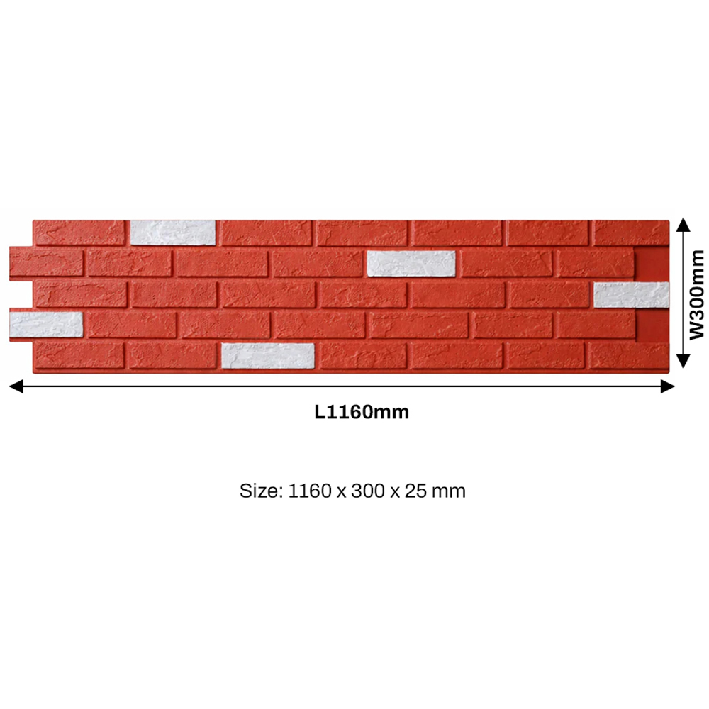 Britwall Red and White Brick Pattern Hard PU Wall Panel 1160 x 300 x 25mm 2 Pack Image 5