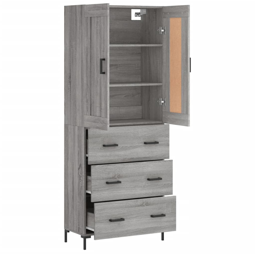 vidaXL 2 Door 3 Drawer Grey Sonoma Highboard with Metal Legs Image 4