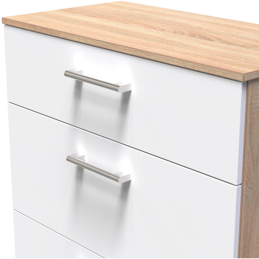 Crowndale Devon 3 Drawer White Matt and Bardolino Oak Deep Chest of Drawers Ready Assembled Image 5