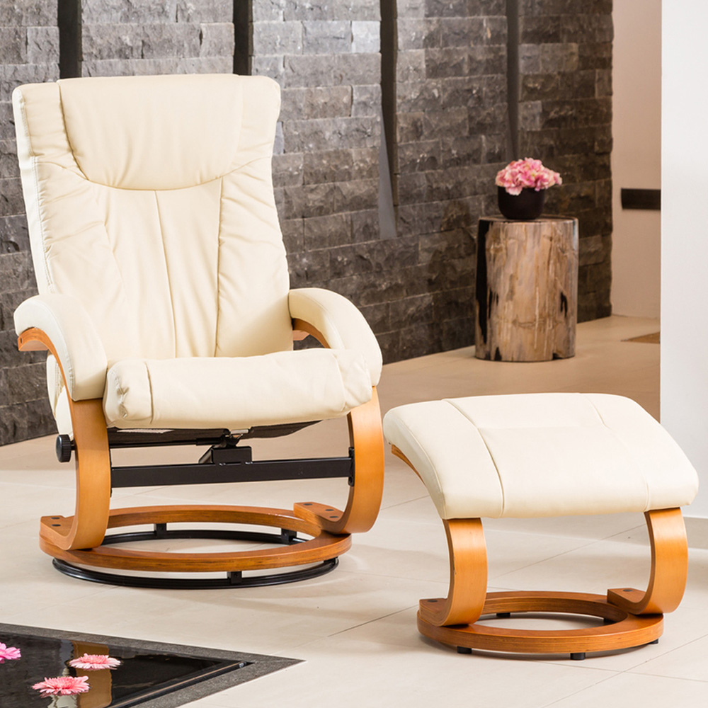 Artemis Home Modena Cream Massage and Heat Swivel Recliner Chair with Footstool Image 1
