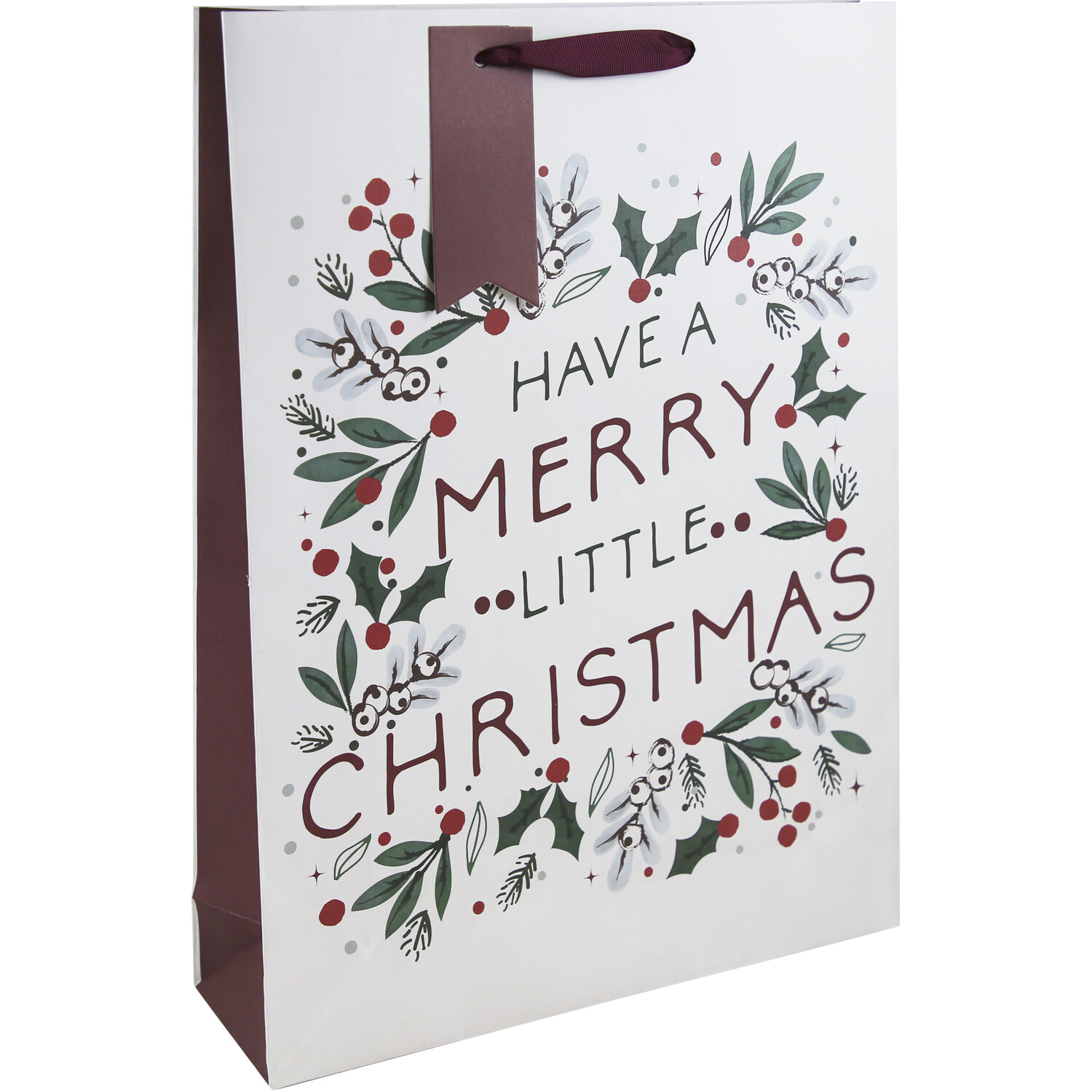Merry Christmas Holly Gift Bag - White Image 1