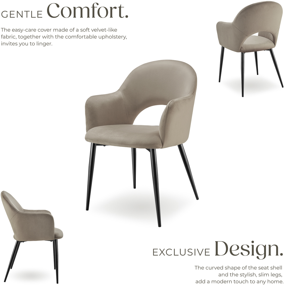 Tectake Sasha Set of 2 Taupe Velvet Padded Dining Chair Image 3