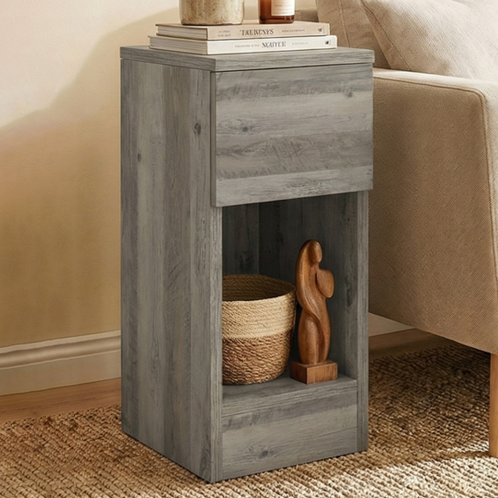 Portland Grey Narrow Bedside Table Set of 2 Image 1