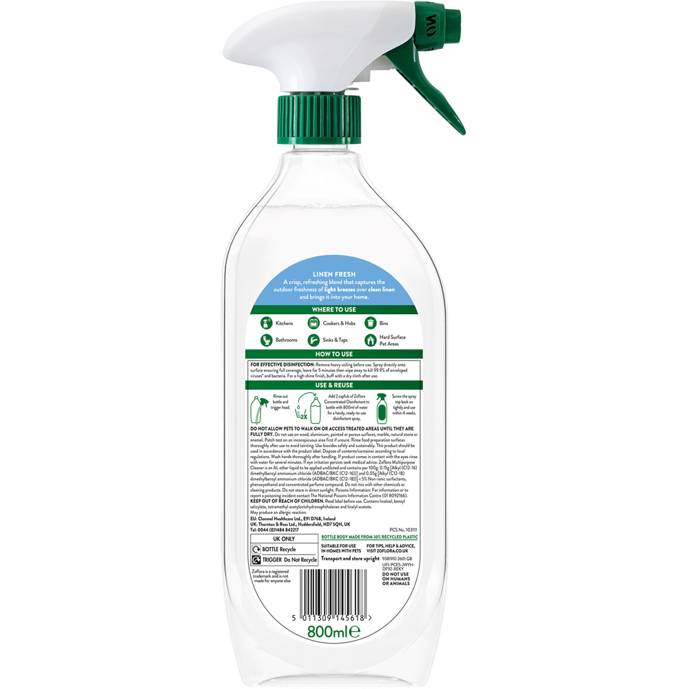 Zoflora Multipurpose Disinfectant Cleaner 28cm Linen Fresh Image 2