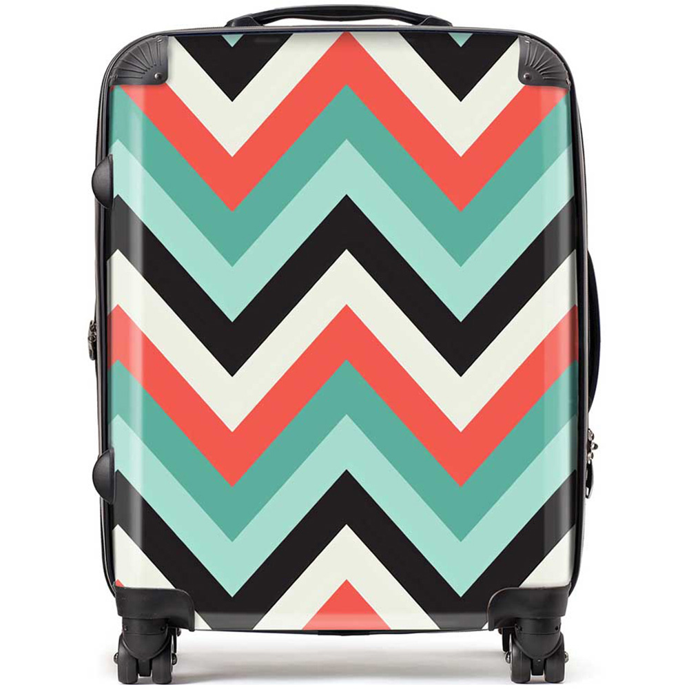 Warren Reed Designer Large Geometric Coloured Chevron Pattern Suitcase Image 1