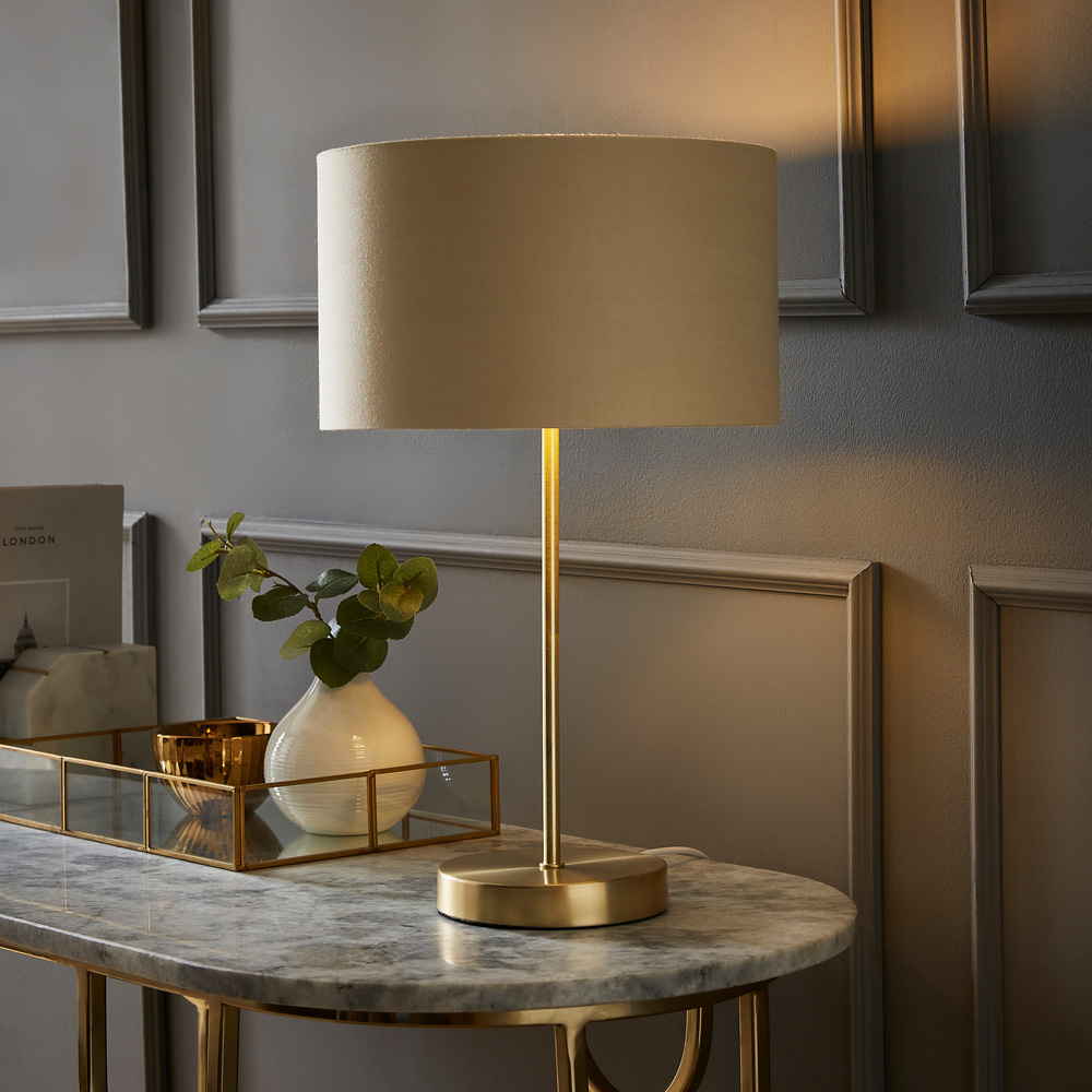 ValueLights Charlie Metallic and Natural Shade Gold Table Lamp and Bulb Image 2