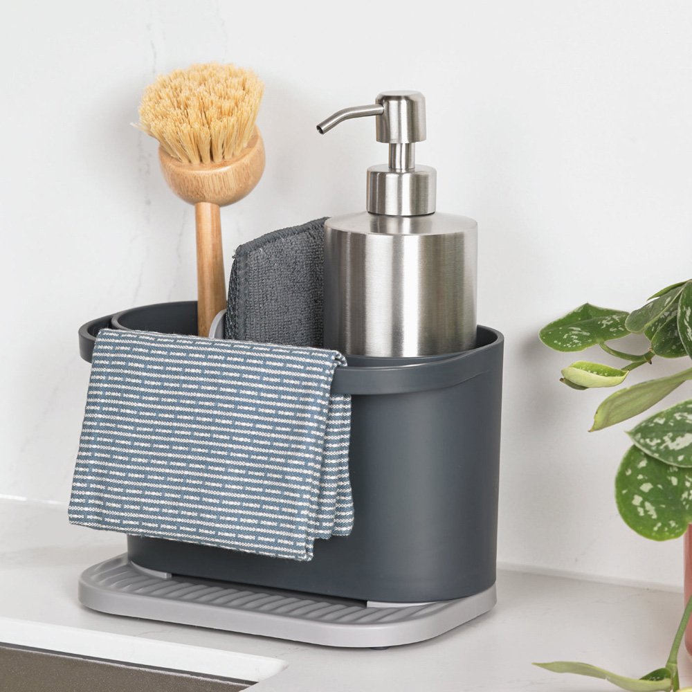 ReBorn Dark Grey Compact Plastic Sink Tidy with Drainage Tray Image 2