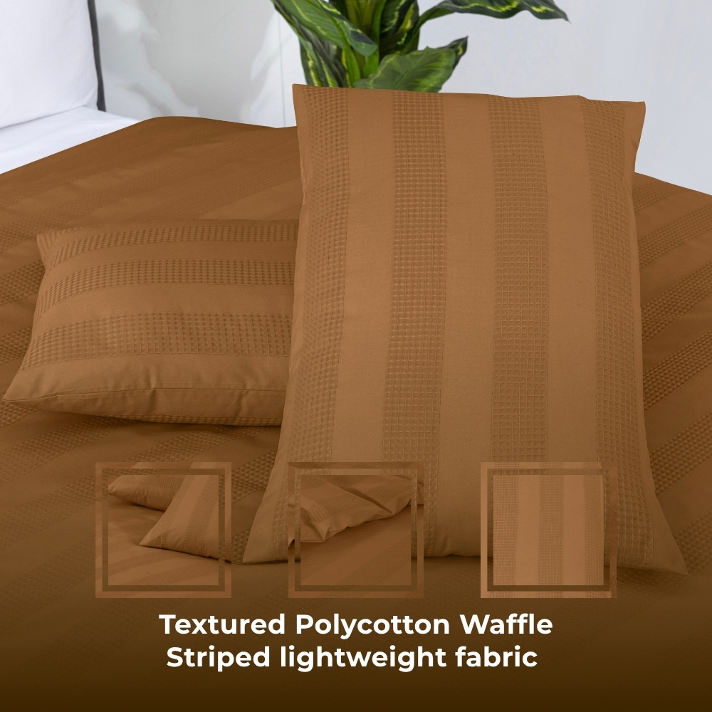 MHG Living Super King Size Tan Dobby Waffle Striped Duvet Set Image 3