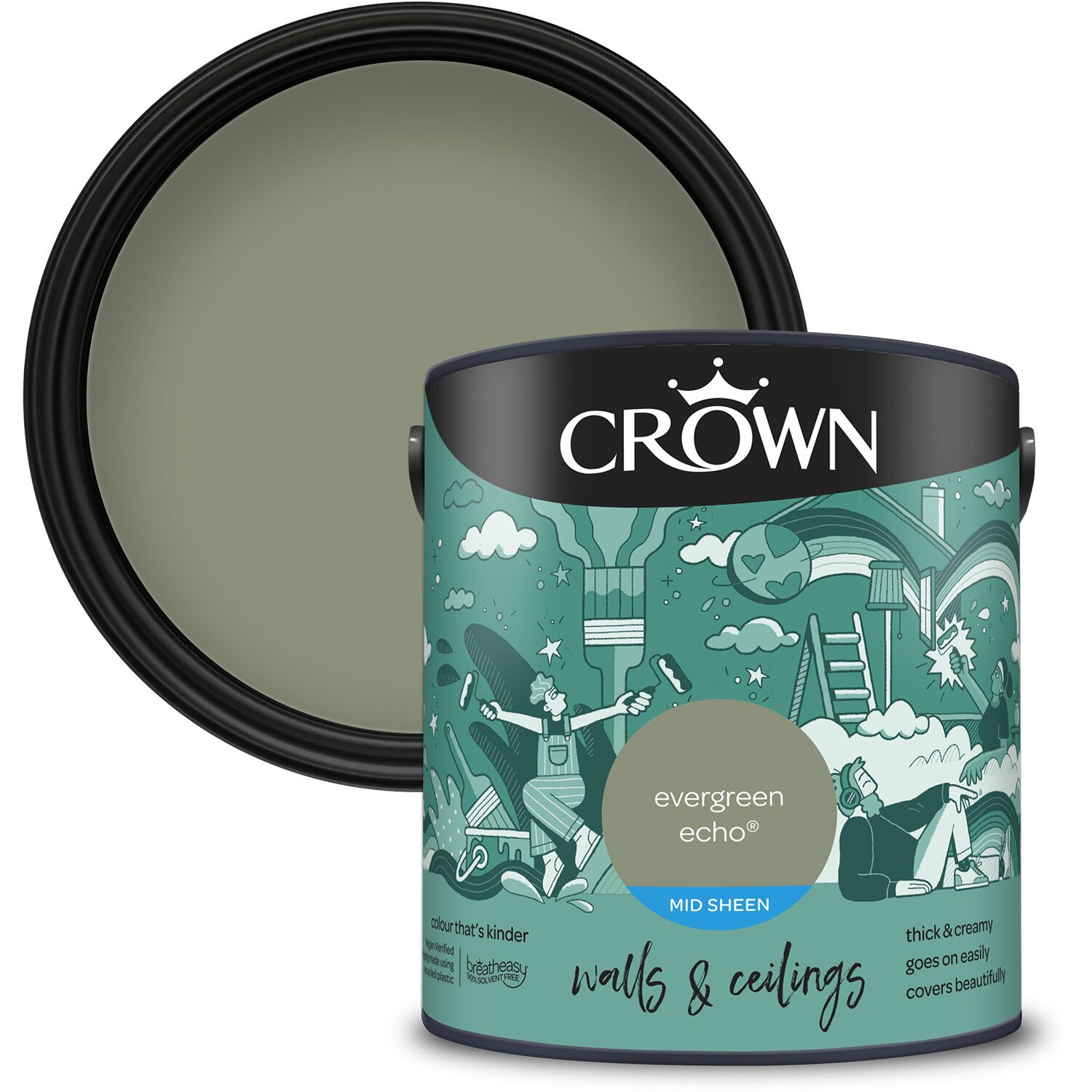 Crown Walls and Ceilings Mid Sheen Emulsion Evergreen Echo 2.5l Image 1