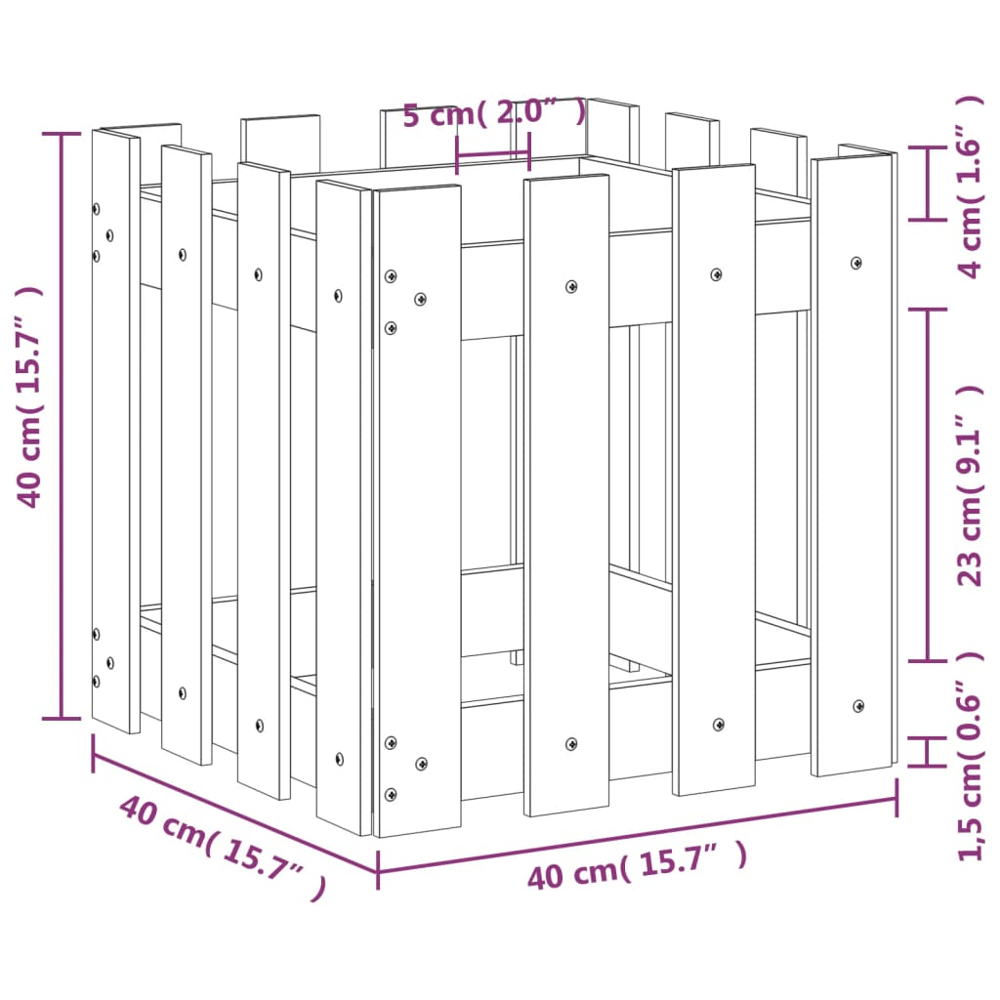vidaXL Natural Solid Wood Douglas Fence Design Garden Planter 40 x 40 x 40cm Image 8