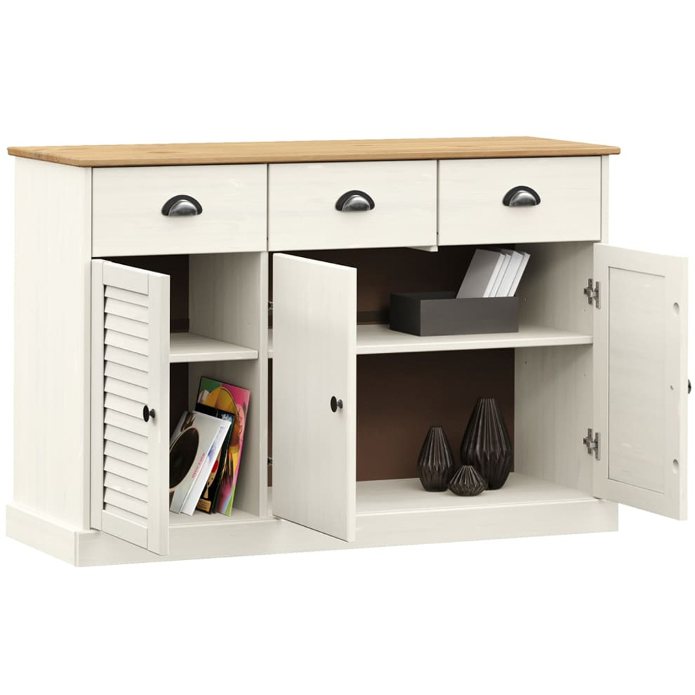 vidaXL 3 Door 3 Drawer White Solid Pine Wood Sideboard Image 3