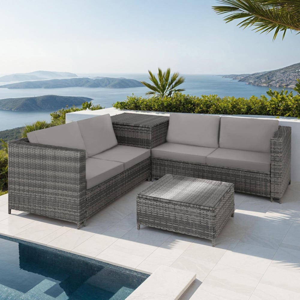 tectake Siena 4 Seater Grey Rattan Garden Lounge Set with Storage Box Image 1