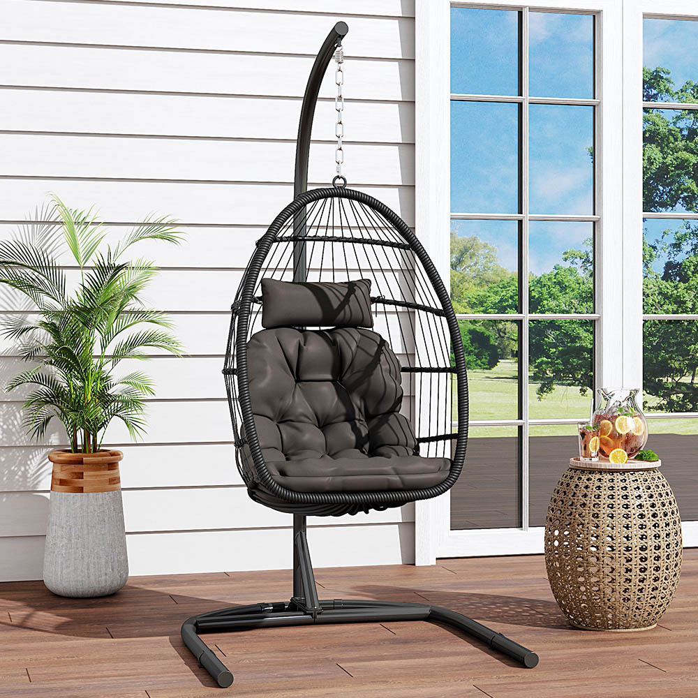 Living and Home Black Linear Wicker Hanging Egg Chair Image 7