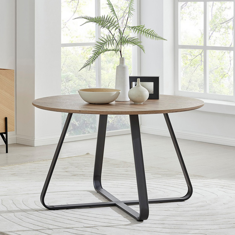 Furniturebox Fira Cesano Wood Effect 6 Seater Round Dining Set Brown Green and Black Image 2