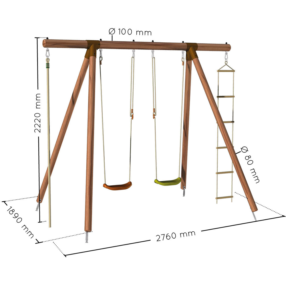 Soulet Ernest Kids Wooden Double Swing Set with Rope and Ladder Image 8