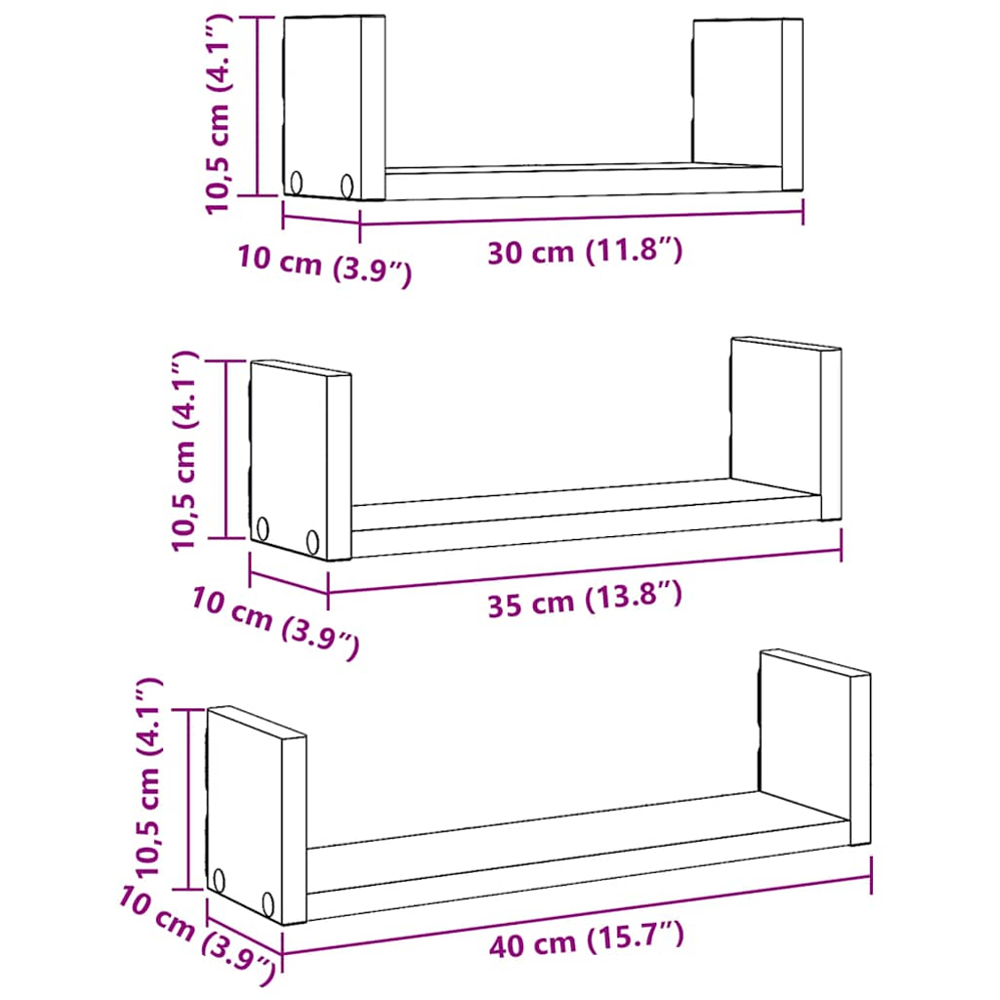 vidaXL Artisian Oak Wall Shelf Set of 3 Image 9