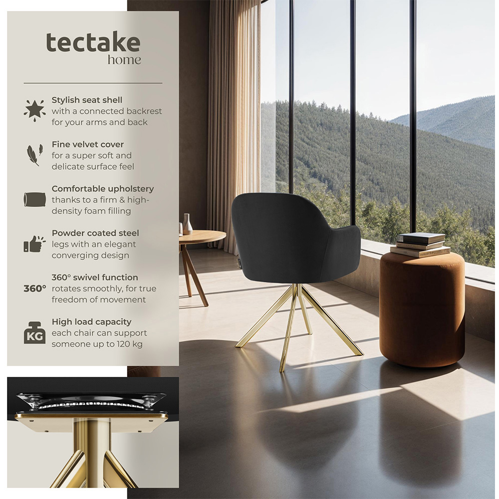 tectake Black Gold Velvet Fabric Swivel Armchair Image 6