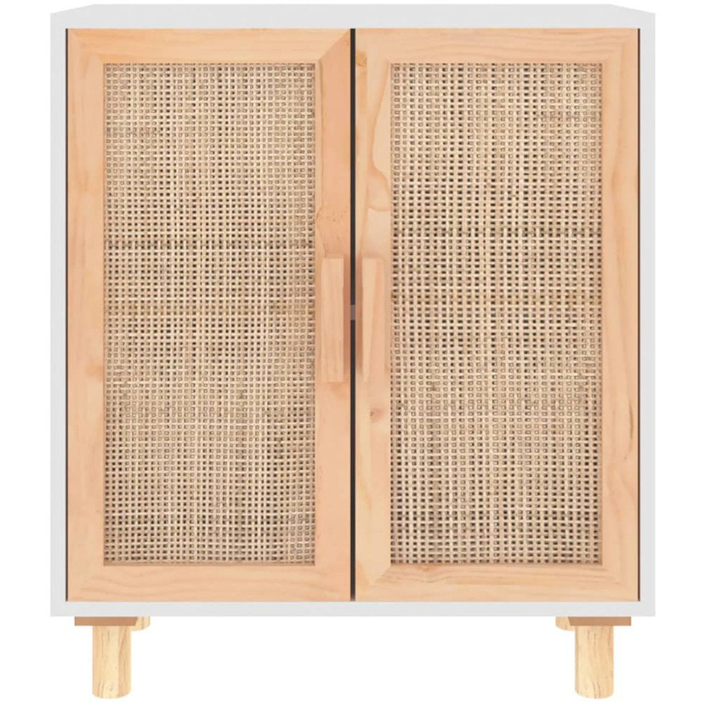 vidaXL 2 Door White Solid Pine Wood and Natural Rattan Sideboard Image 3