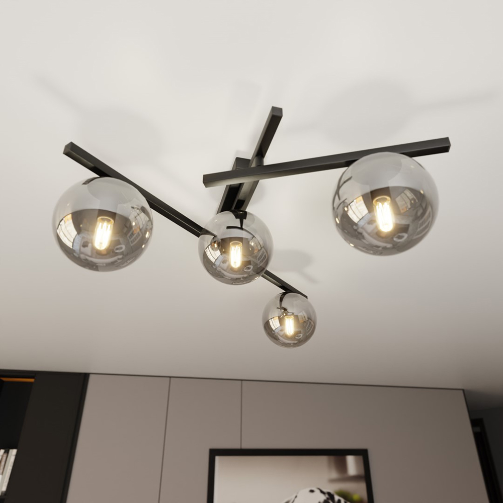 Emibig Smart 4 Light Graphite Shade Black E14 Ceiling Pendant Light Image 2