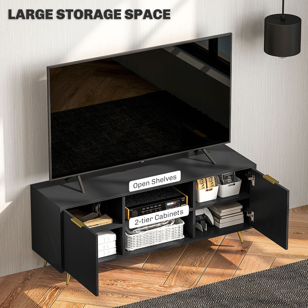HOMCOM 2 Door 2 Shelf Black TV Stand Cabinet with Storage Image 7