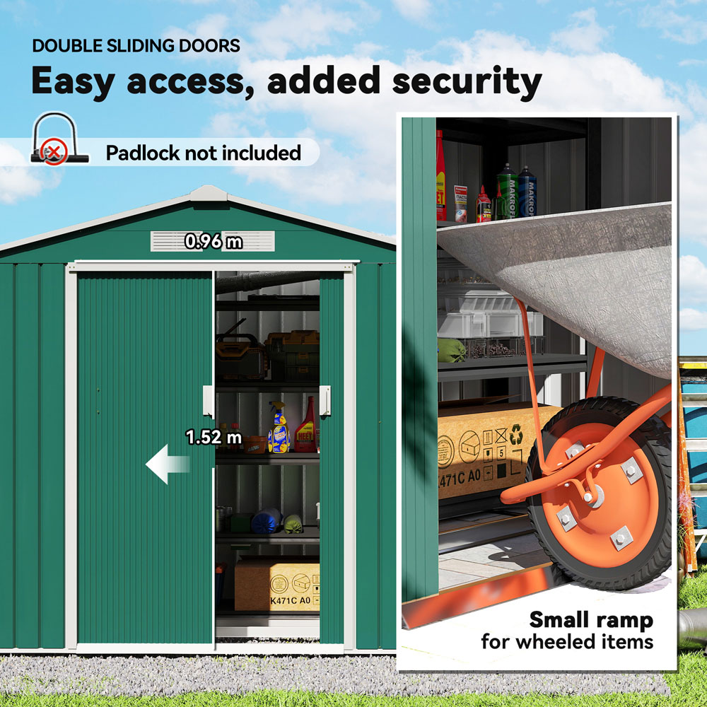 Outsunny 7 x 4ft Dark Green Metal Apex Garden Shed Image 4