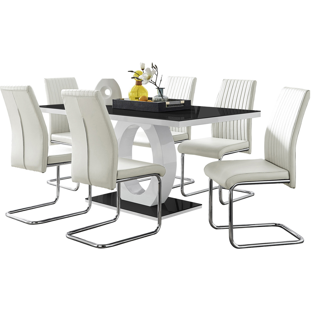 Furniturebox Lucia Fontant 6 Seater Dining Set Black Gloss White and Chrome Image 2
