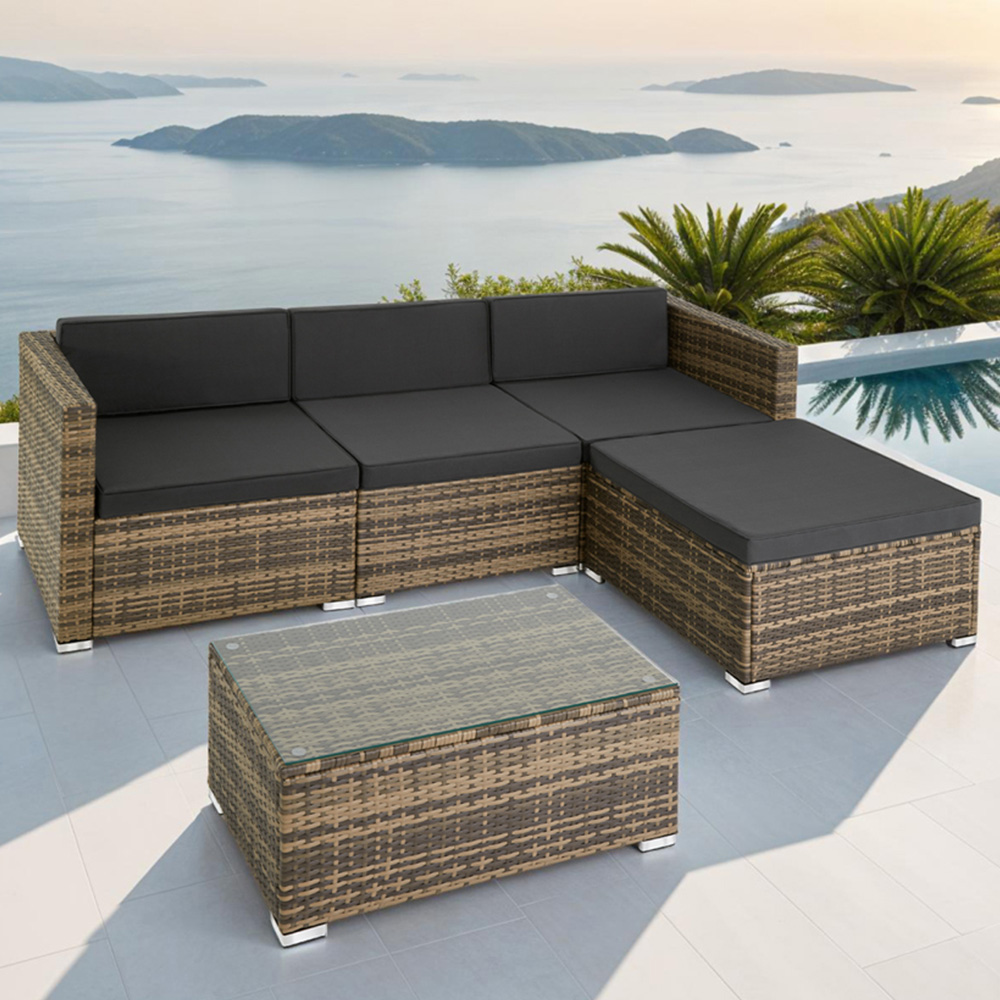 tectake Florence 4 Seater Natural Rattan Garden Lounge Set Image 1