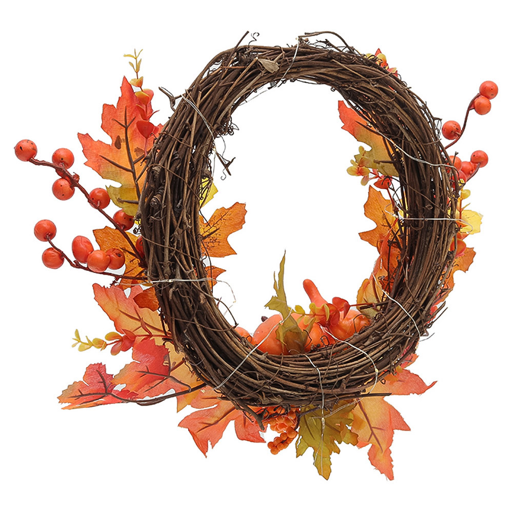 Living and Home Pre Lit Halloween Autumn Wreath with Maple Leaves Image 3