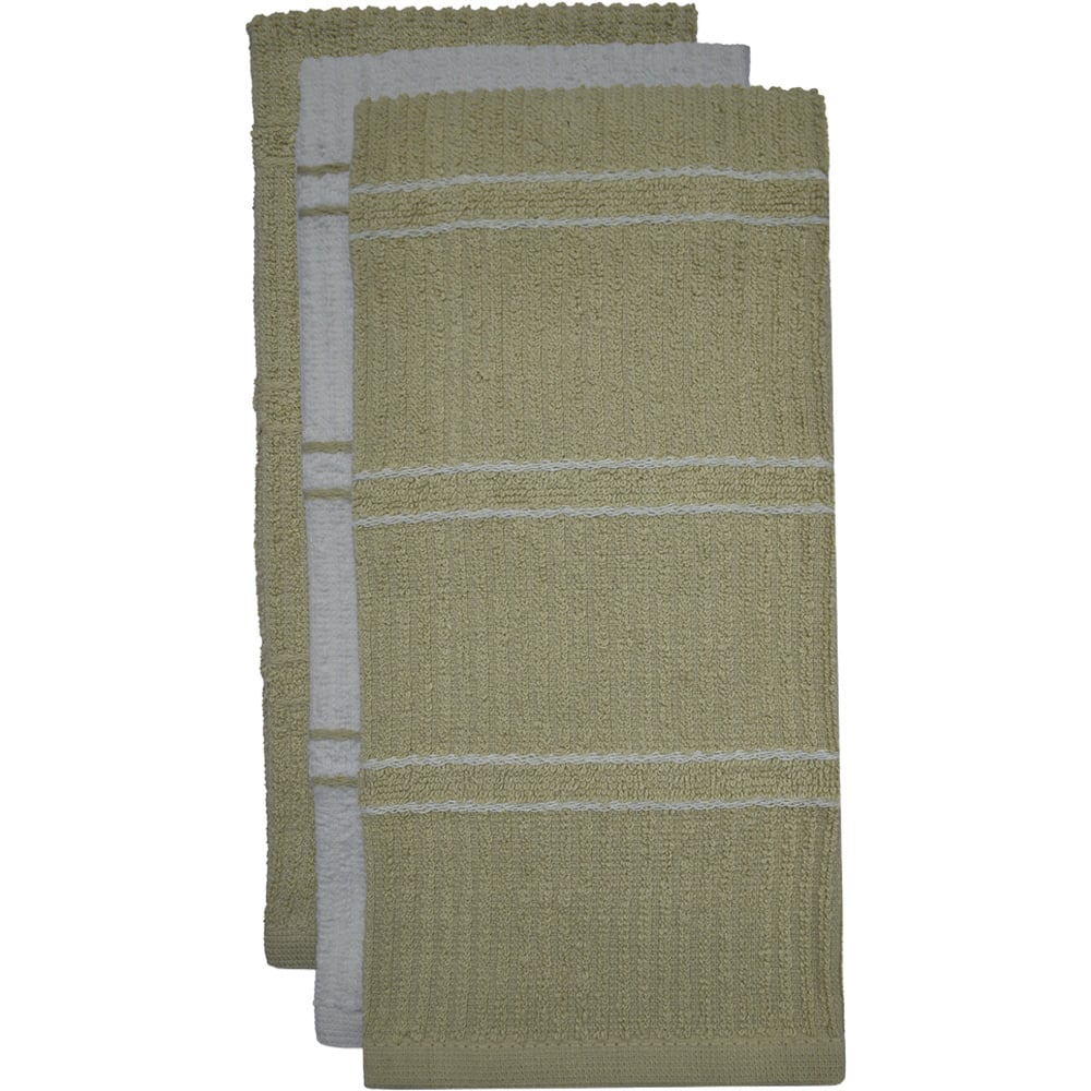 Kitchen Trends Green Ripple Stripes Tea Towel 3 Pack Image 1
