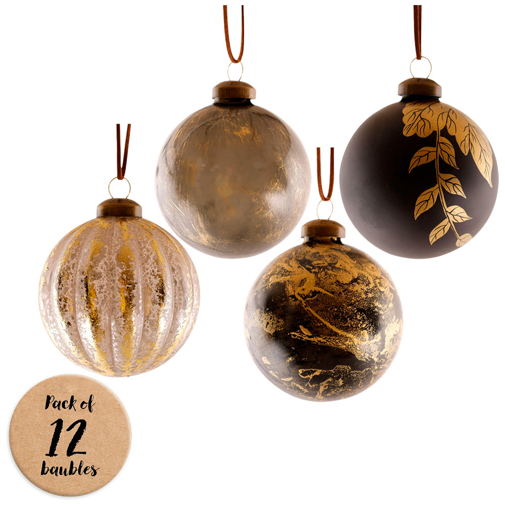 Charles Bentley Industrial Multicolour Glass Baubles 12 Pack Image 1