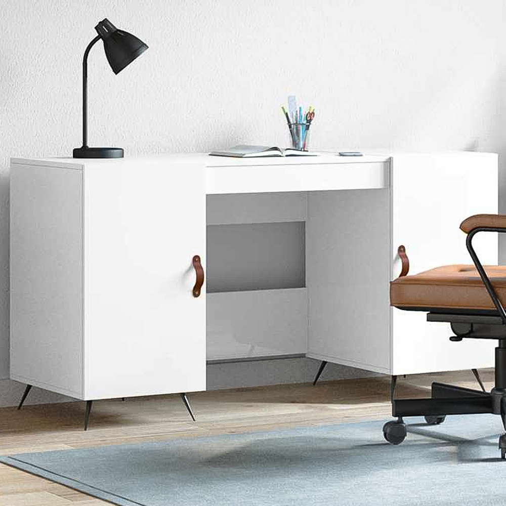 vidaXL 2 Door Computer Desk High Gloss White Image 1