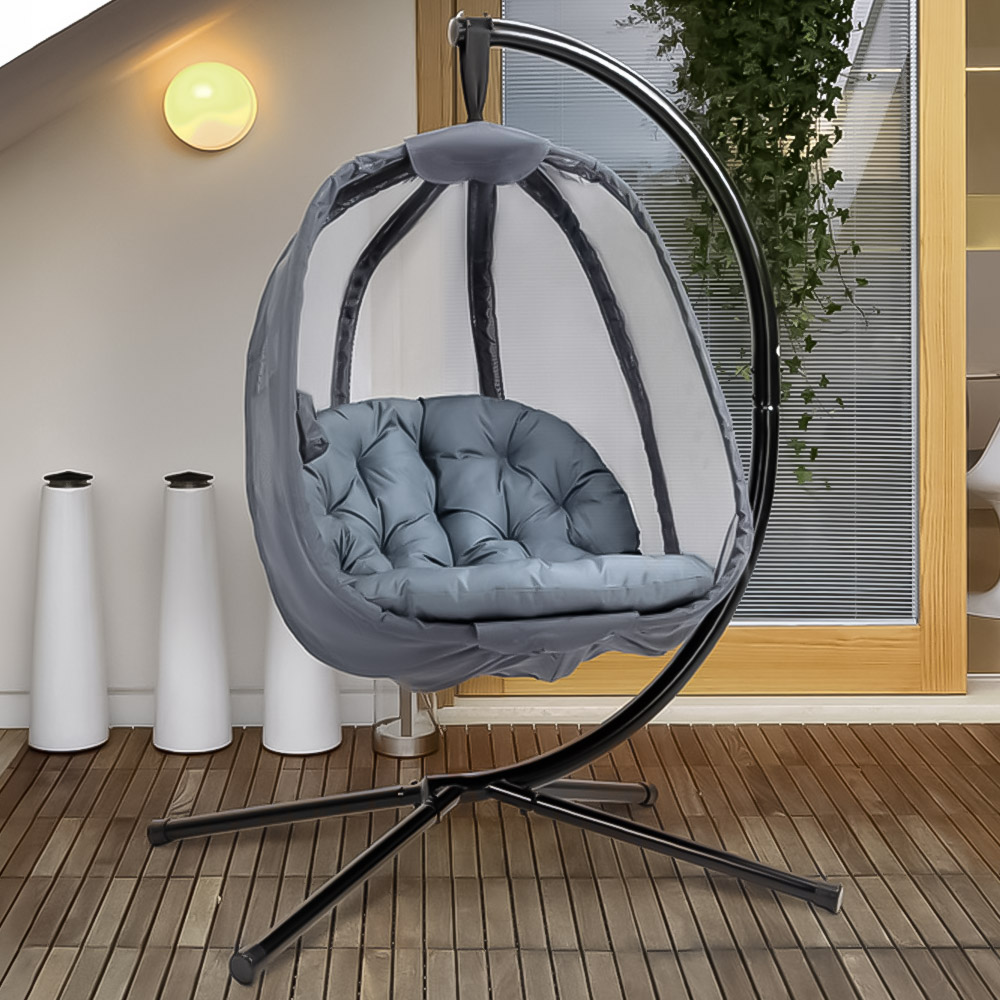 Outsunny Grey Hanging Egg Chair with Cushions Image 1