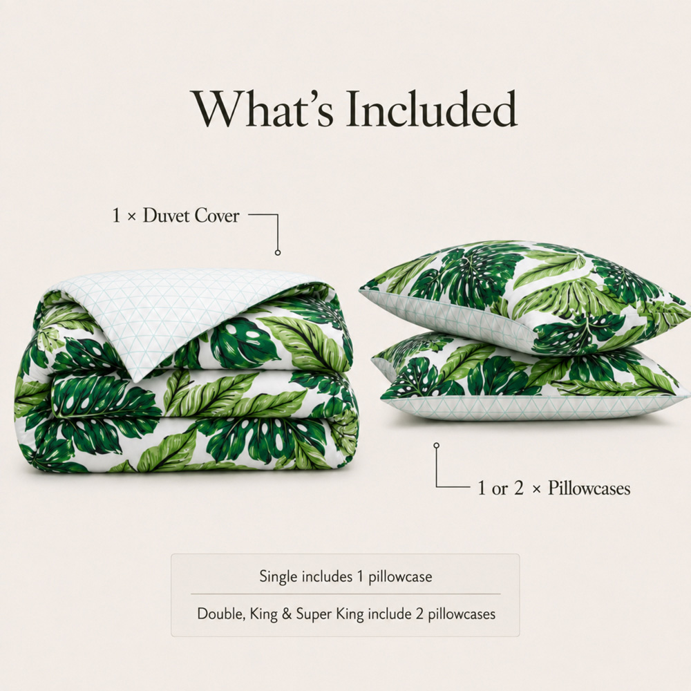 MHG Living King Size Verdant Heaven and Green Tropical Leaf Reversible Duvet Cover Set Image 4