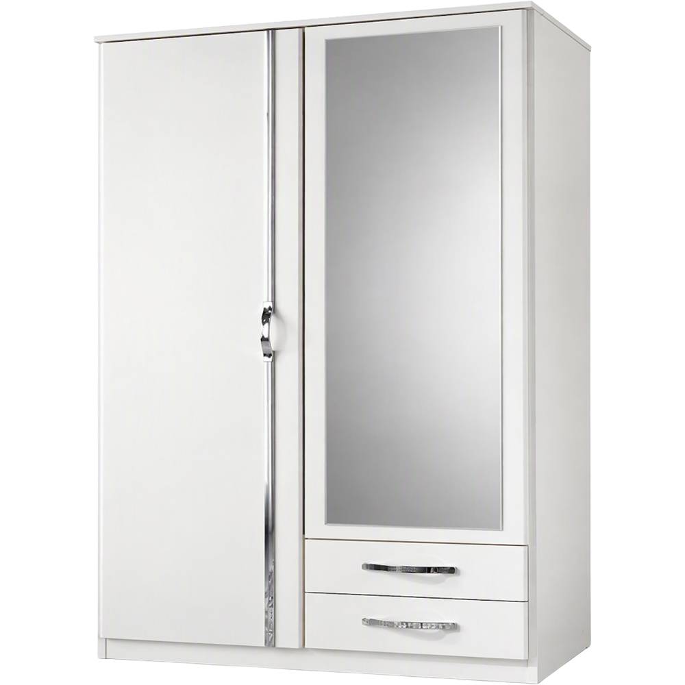 TJ'S Clack 2 Door 2 Drawer White Wardrobe with Mirror Image 2