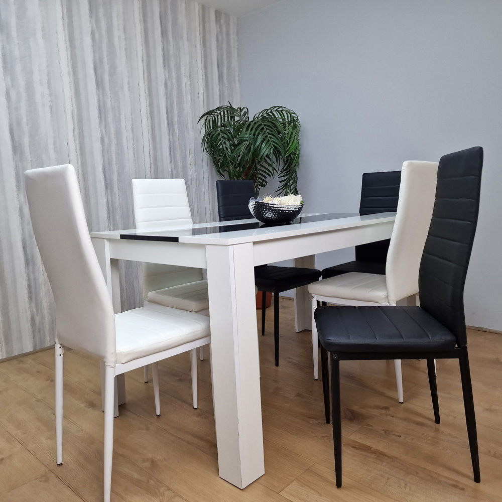 Portland Leather and Wood 6 Seater Dining Set Black and White Image 4