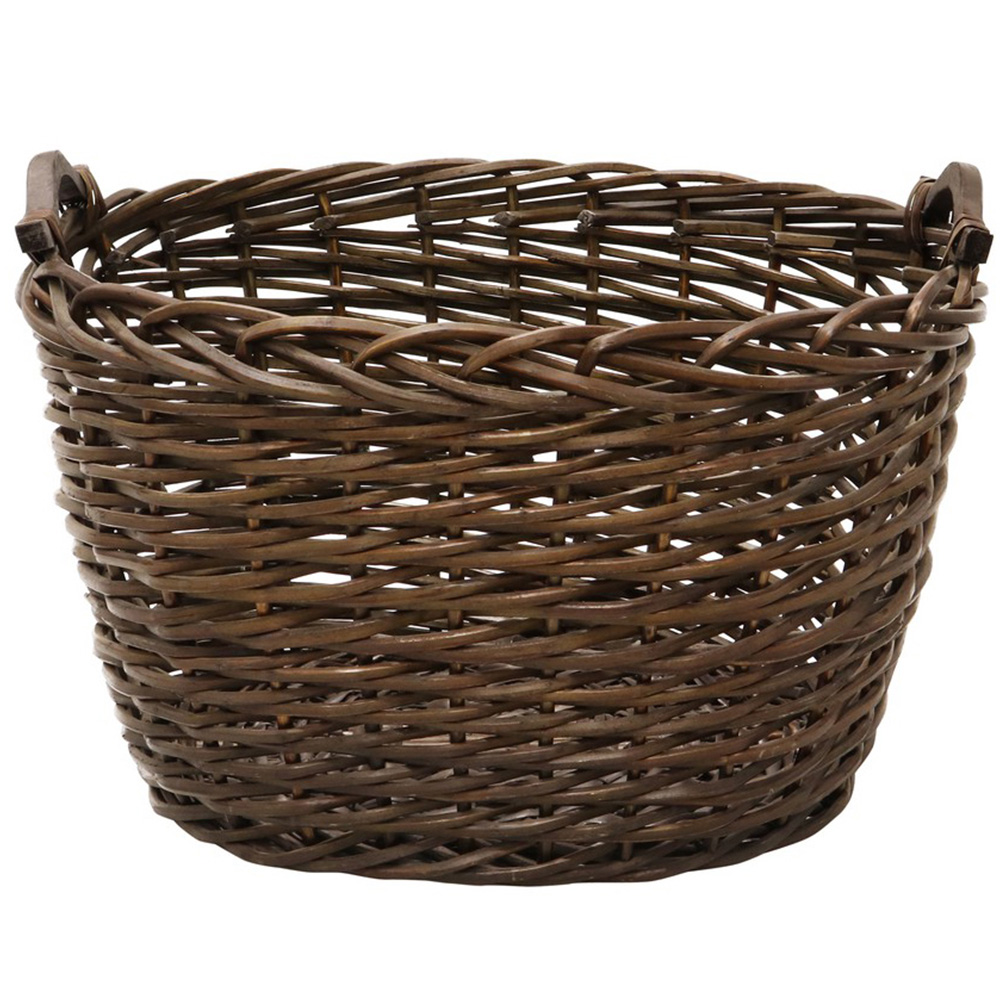 JVL Dark Willow Brown Log Basket with Metal Handles 36 x 55 x 47cm Image 3