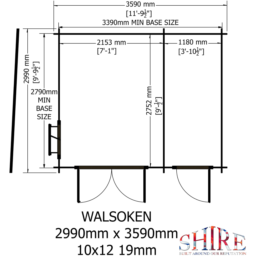 Shire Walsoken 10 x 12ft Dual-Purpose Pent Garden Log Cabin with Integral Storage Image 7