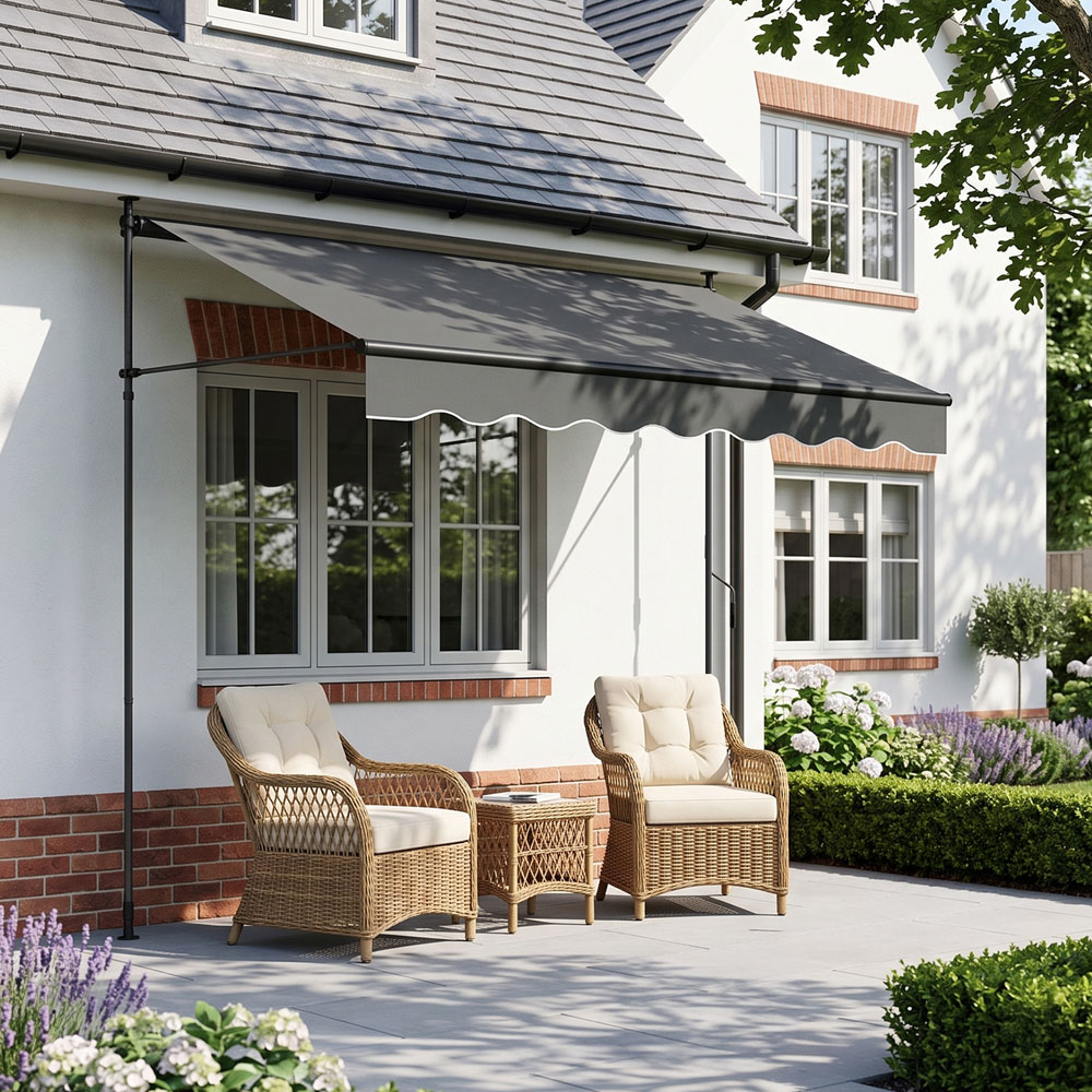 Living and Home Grey Wavy Valance Retractable Height Adjustable Awning 3m Image 3