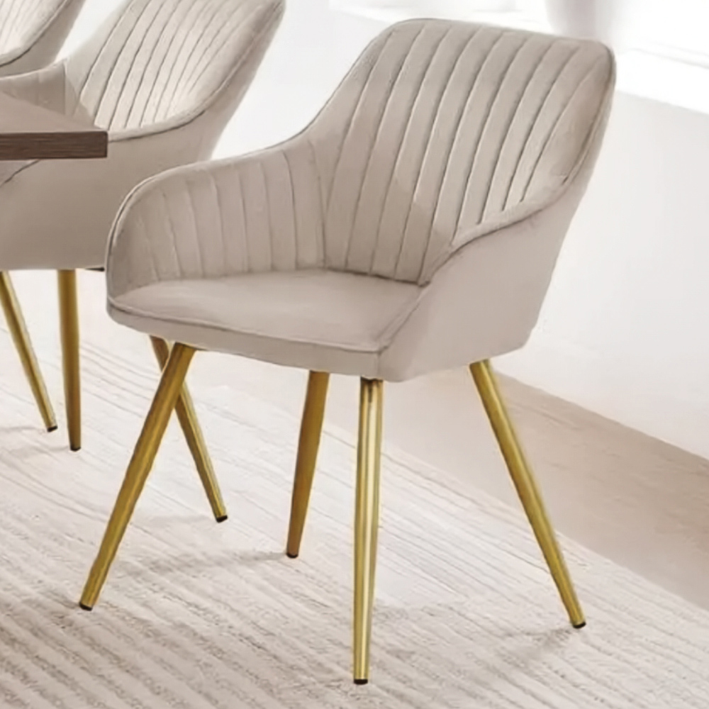 Tectake Marilyn Set of 6 Taupe and Gold Quilted Velvet Continuous Backrest Dining Chair Image 1