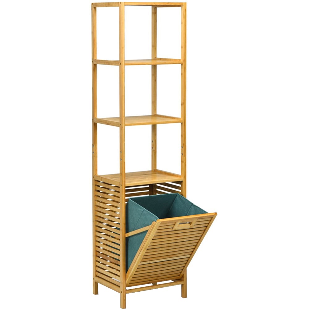 Costway 3 Shelf Natural Bamboo Bathroom Tilt Out Laundry Hamper Image 1