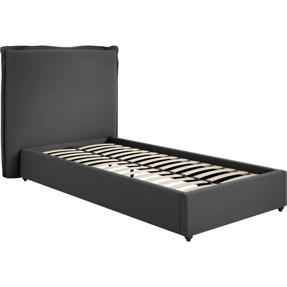 LPD Home Sunday Deep Grey Single Linen Blend Fabric Bed with Pillow-Style Headboard Image 2